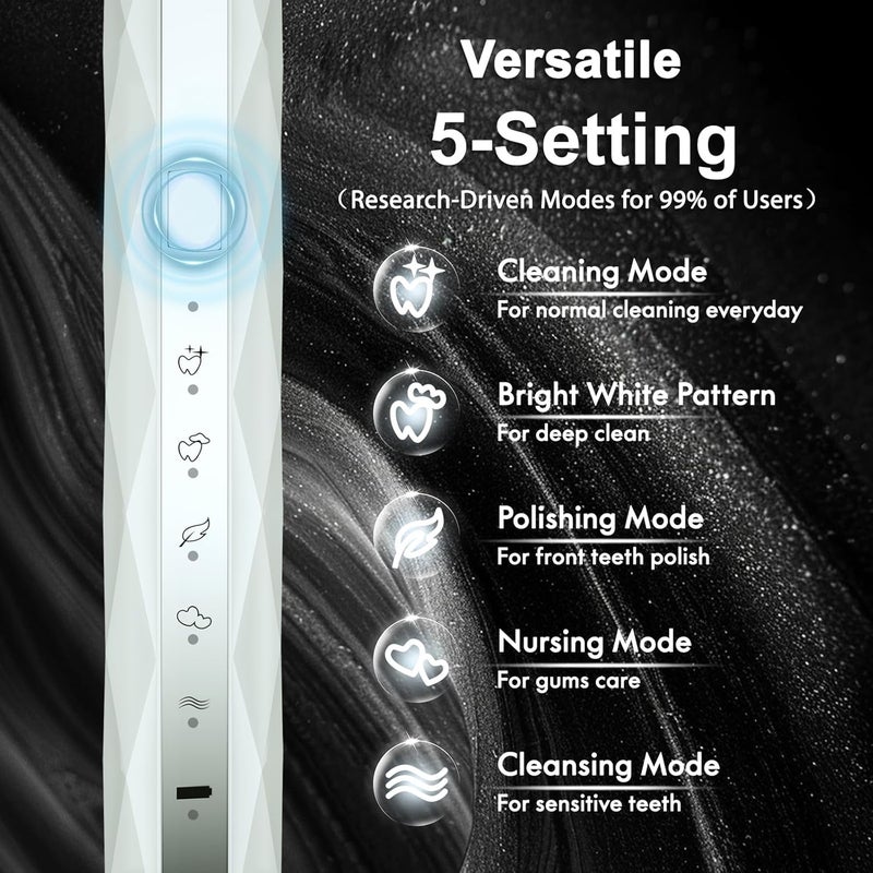 Kuicur Diamond Style - Electric Toothbrush, 10 Brush Heads & Travel Case, 42,000 VPM Electric Motor & Wireless Charging, 15 Modes with Smart Timer, Ultra Whitening Toothbrush for Adults and Kids - Image 2